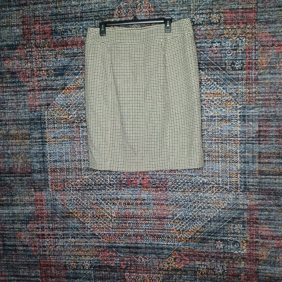 ANN TAYLOR womens green gray Wool Blend houndstooth A-line below knee skirt 14 - Picture 2 of 7